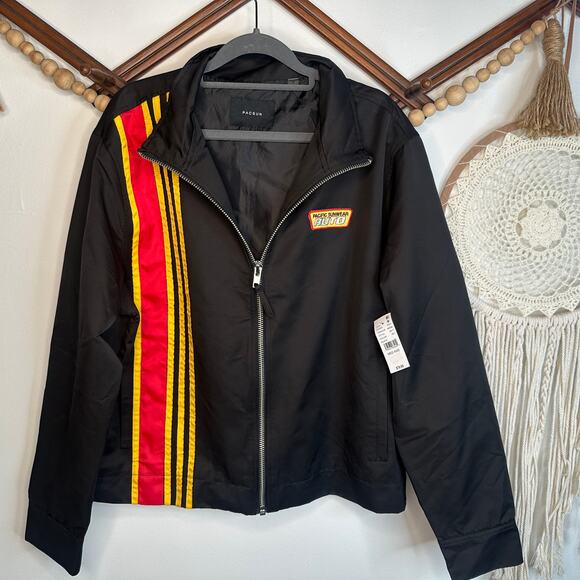 NEW Pacsun Black Stripe Racing Jacket - Picture 1 of 3